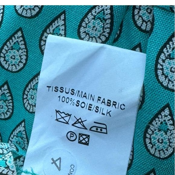 Vintage Souleiado Silk Dress Teal Paisley Print Cap Sleeve French 38 Medium 8/10 - Picture 12 of 14